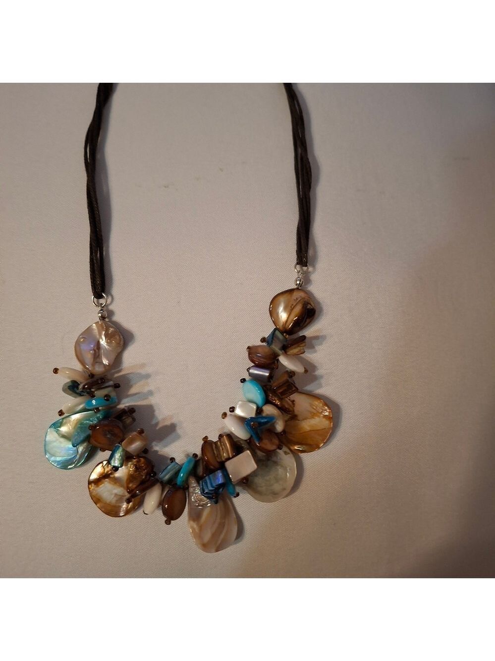 Turquoise Color Shell And Natural Stone Multicolor Beaded Necklace 18"
